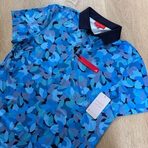 REDVANLY Fleurs Polo Mens M Midnight Navy Multi Floral Golf Shirt NWT R2511